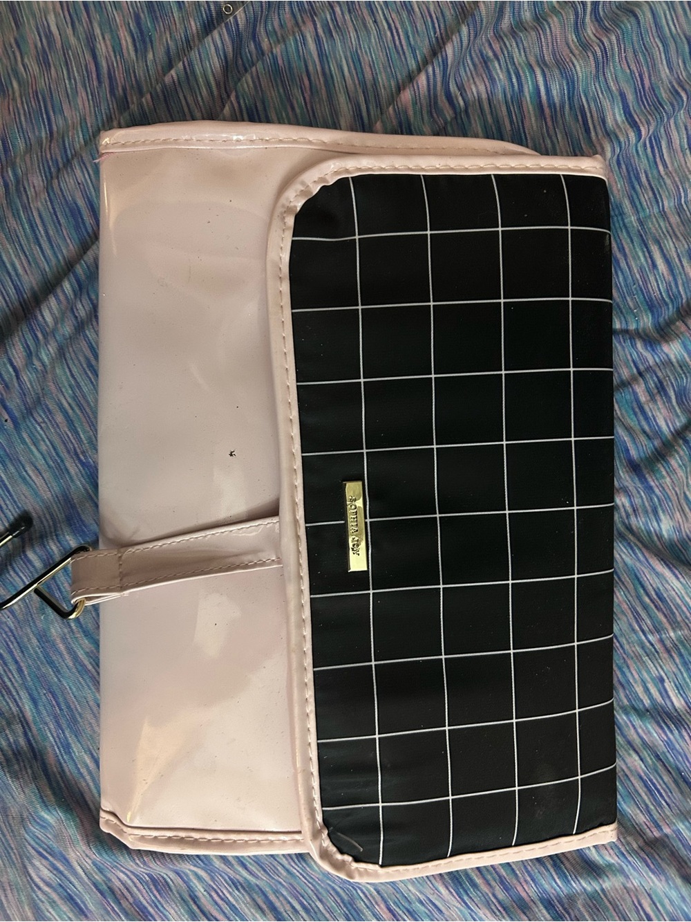 Black Grid & Pale Pink Cosmetic Clutch